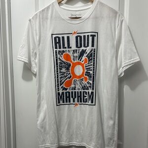 Orangetheory All Out Mayhem White Tee with Orange and Black Design